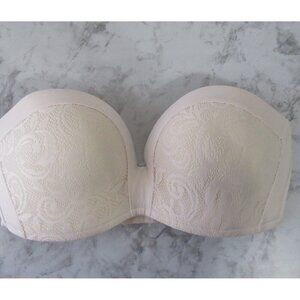 Delimira Bra 36D Cream Lace Strapless Push Up Wireless Wire Free